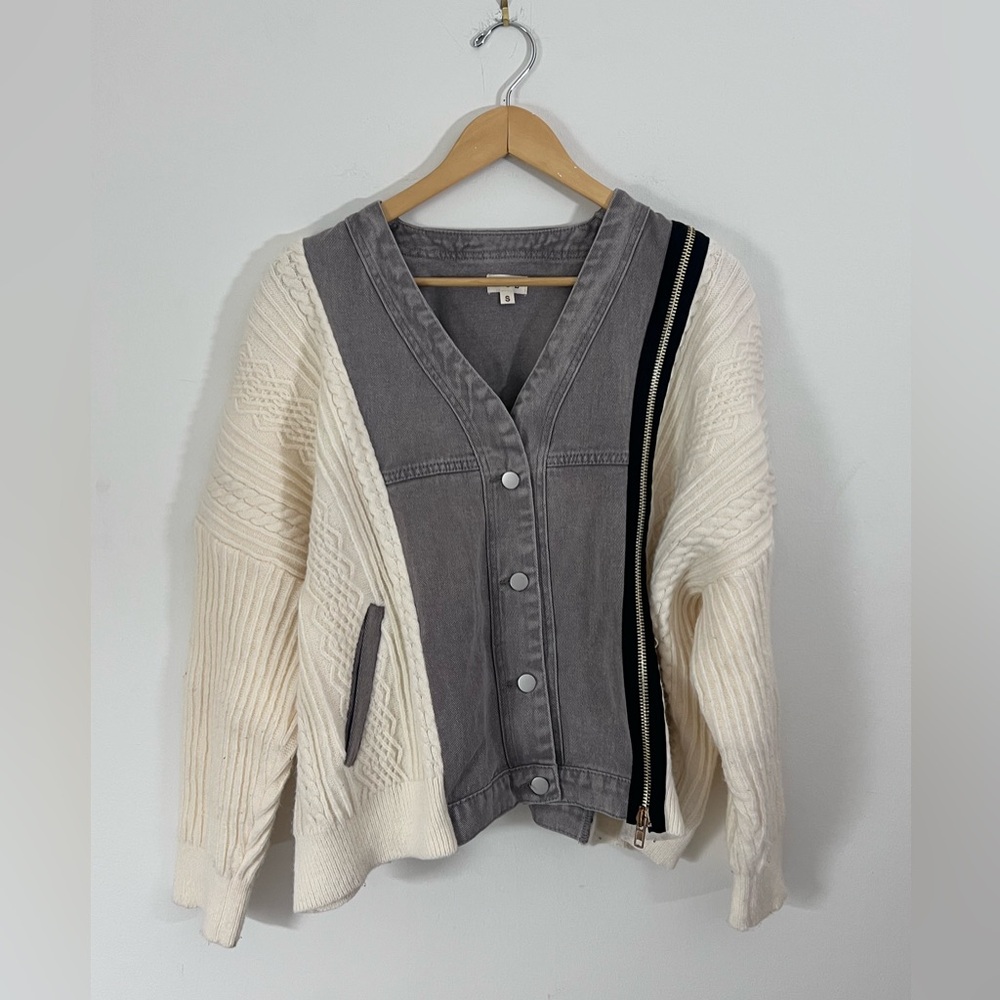 POL Patchwork Denim & Cable Knit Buttoned Cardiga… - image 1